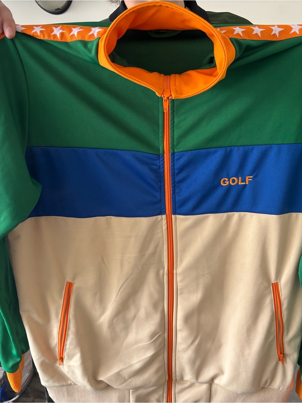 Golf Wang 2017 Fall/Winter Stars BMX Track Jacket with Green, Blue & Cream
